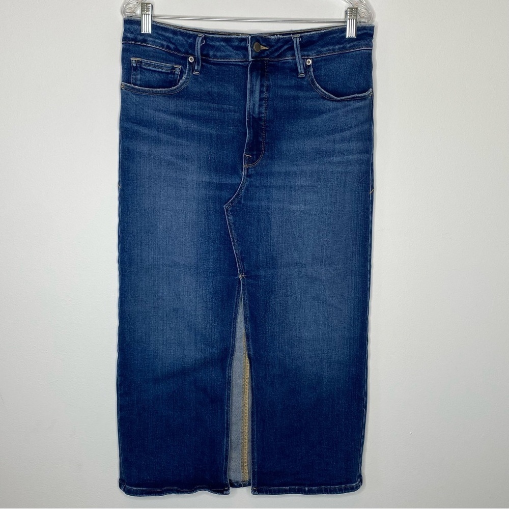 Good American Denim Split Front Midi Skirt